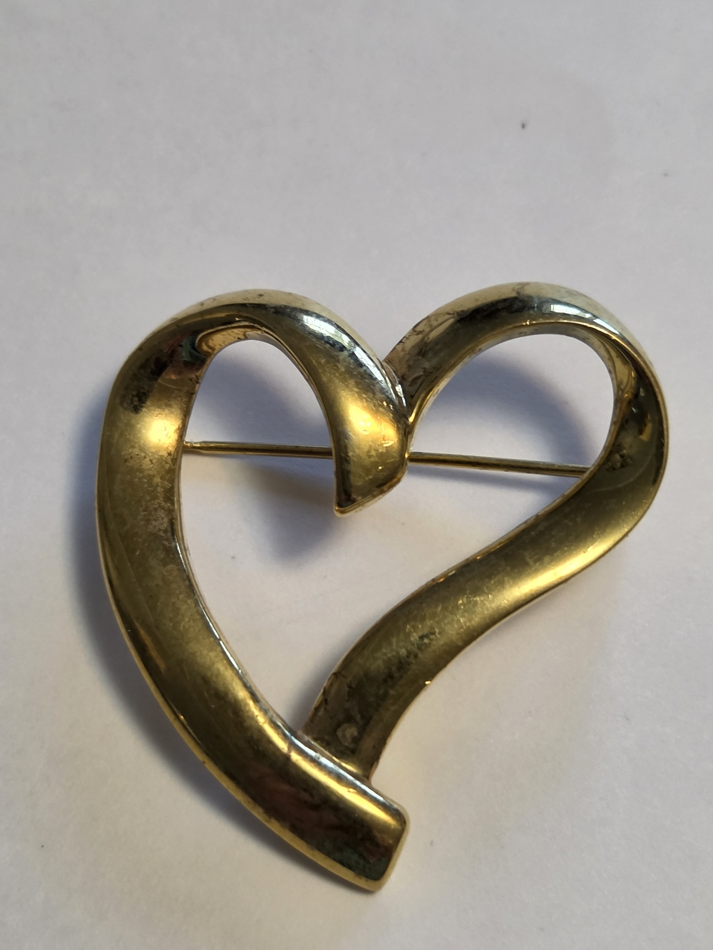 Trifari 2" Glossy Gold-Tone Open Heart Brooch Pin